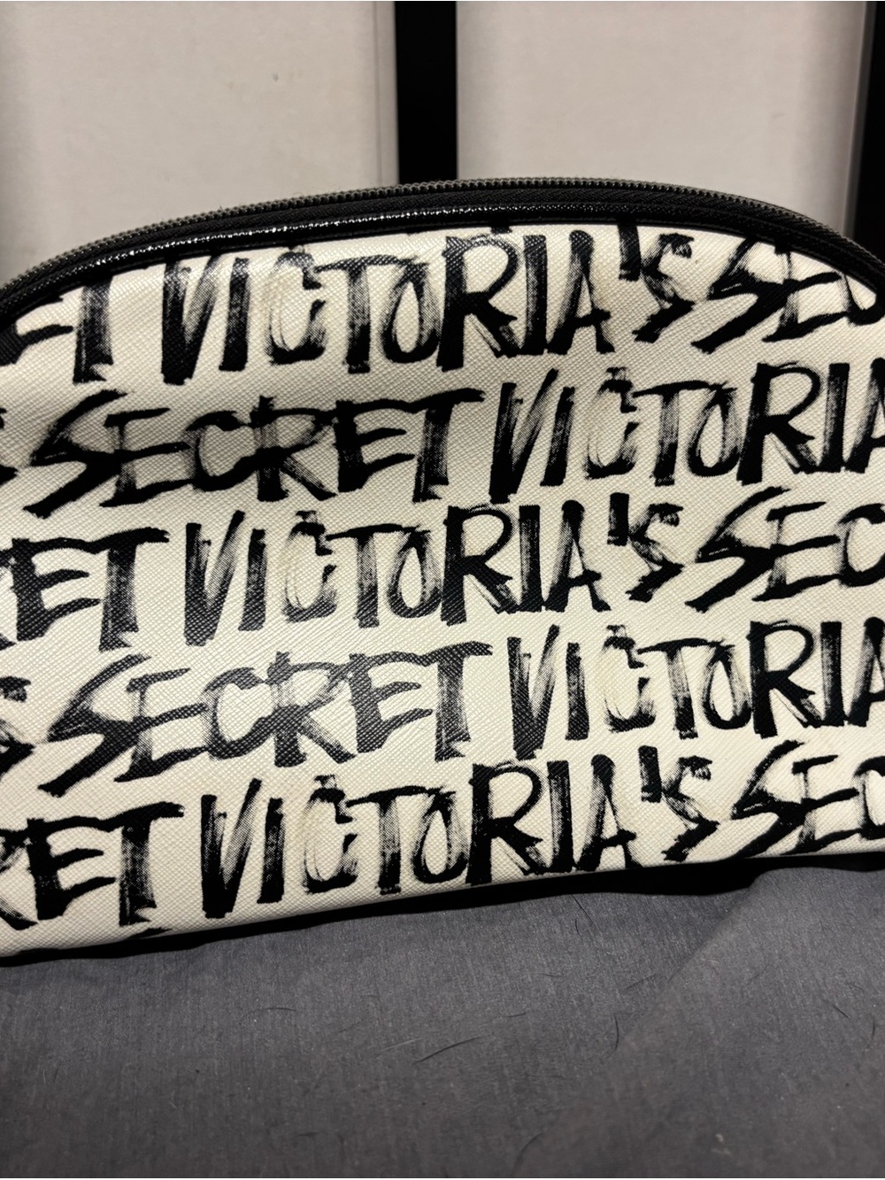 Victoria's Secret Black and White Graffiti Logo Cosmetic Bag